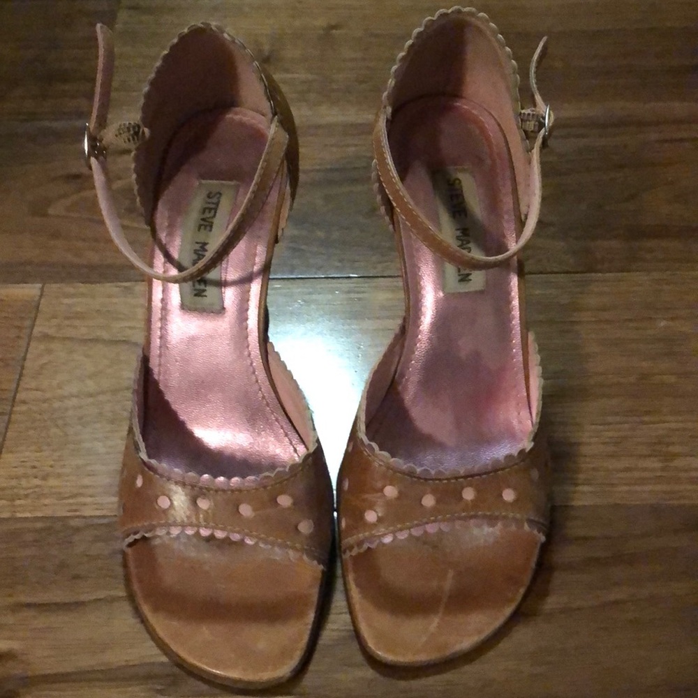 Tan shoes with pink dots
